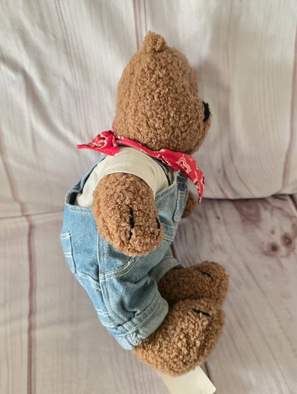 Baby Gap Brannan Teddy Bear Plush Toy Curly Brown Denim Overalls 13 Inch